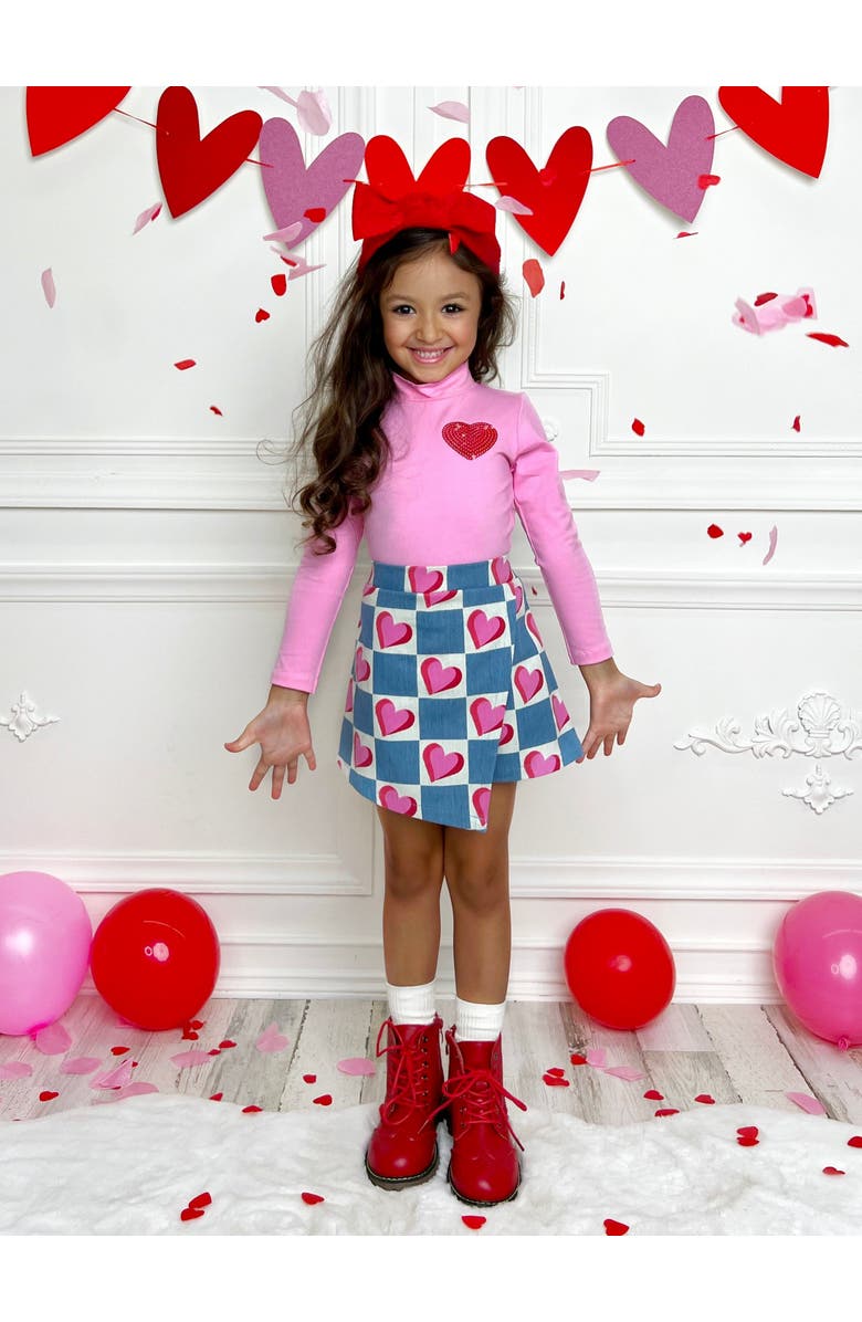 Mia Belle Girls Little Miss Heartthrob Chambray Skort Set, Alternate, color, Pink