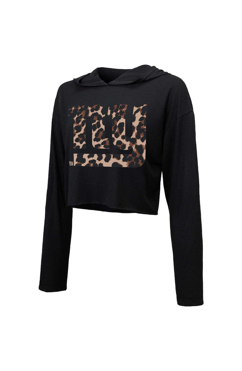 Majestic Threads Women's Majestic Threads Black New York Giants Leopard Cropped Pullover Hoodie, Alternate, color, Black