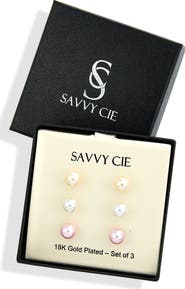 SAVVY CIE JEWELS Set of 3 Mother-of-Pearl Stud Earrings