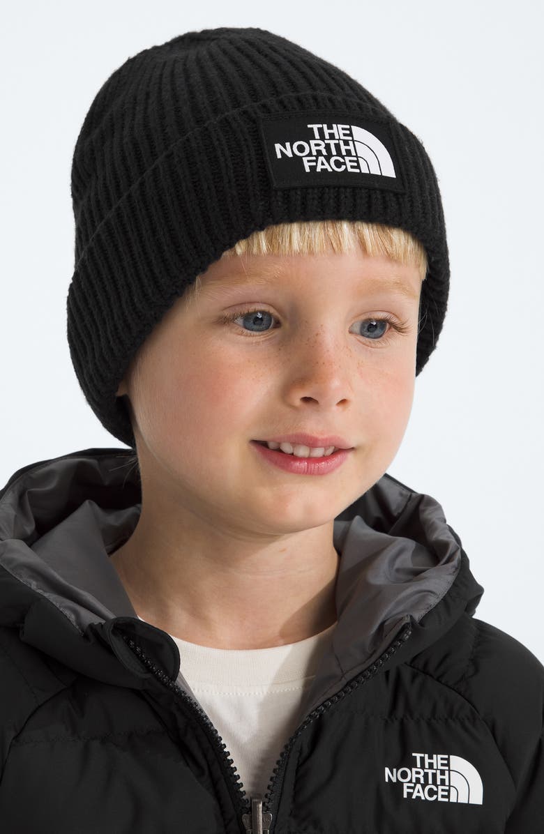 The North Face Kids' Logo Box Cuffed Recycled Beanie, Alternate, color, Tnf Black