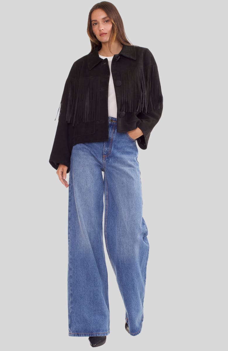 Cynthia Rowley CROPPED FRINGE SUEDE JACKET, Main, color, 