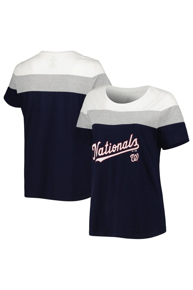 Women's Navy/Heather Gray Washington Nationals Plus Size Colorblock T-Shirt, Main, color, Navy