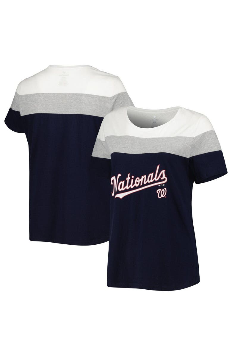 PROFILE Women's Navy/Heather Gray Washington Nationals Plus Size Colorblock T-Shirt, Main, color, Navy