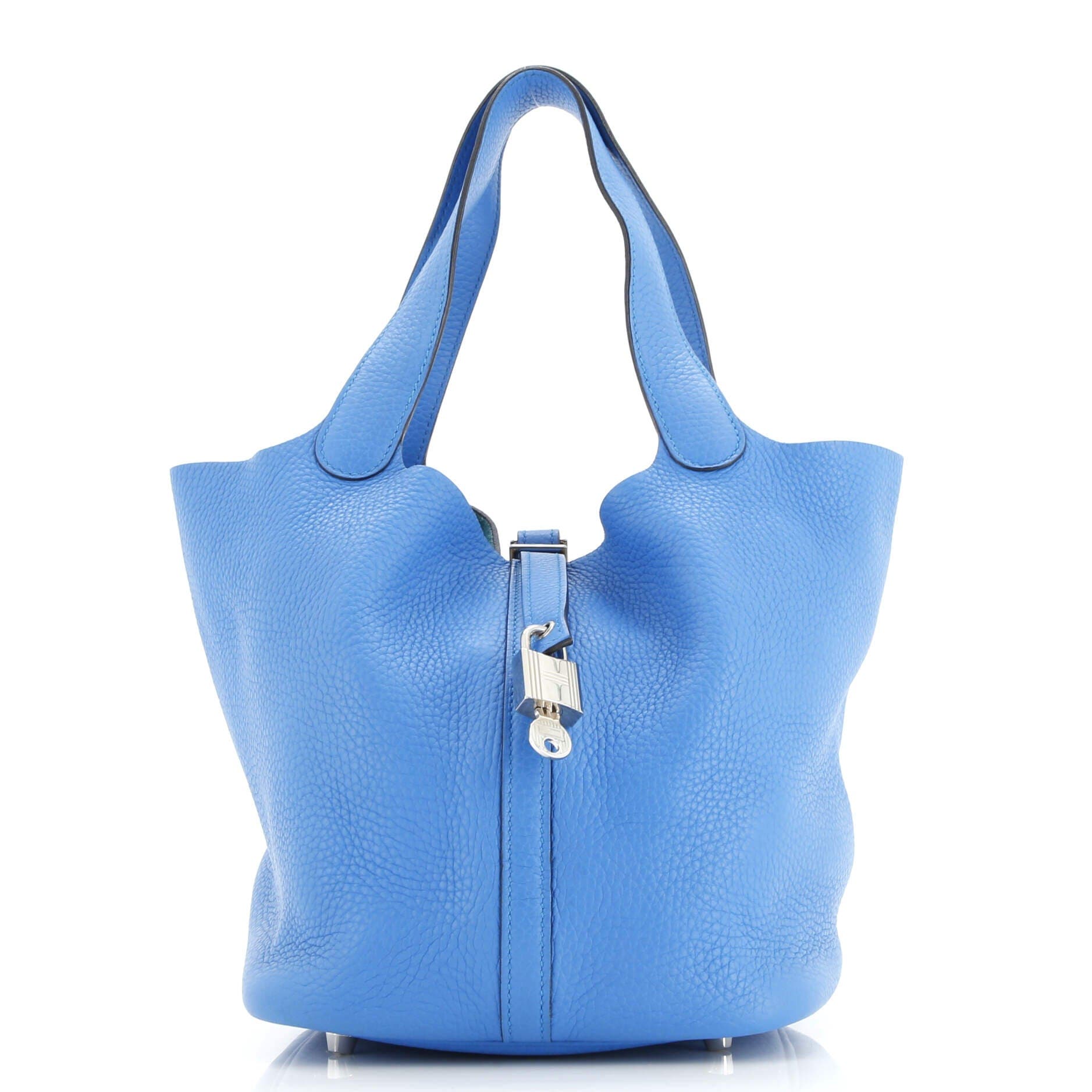 Pre-Owned Hermes Picotin Lock Bag Clemence MM, Main, color, Bleu Zanzibar