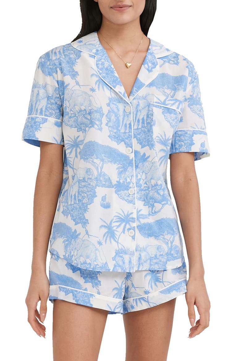 Print Cotton Short Pajamas, Alternate, color, LOXODONTA BLUE