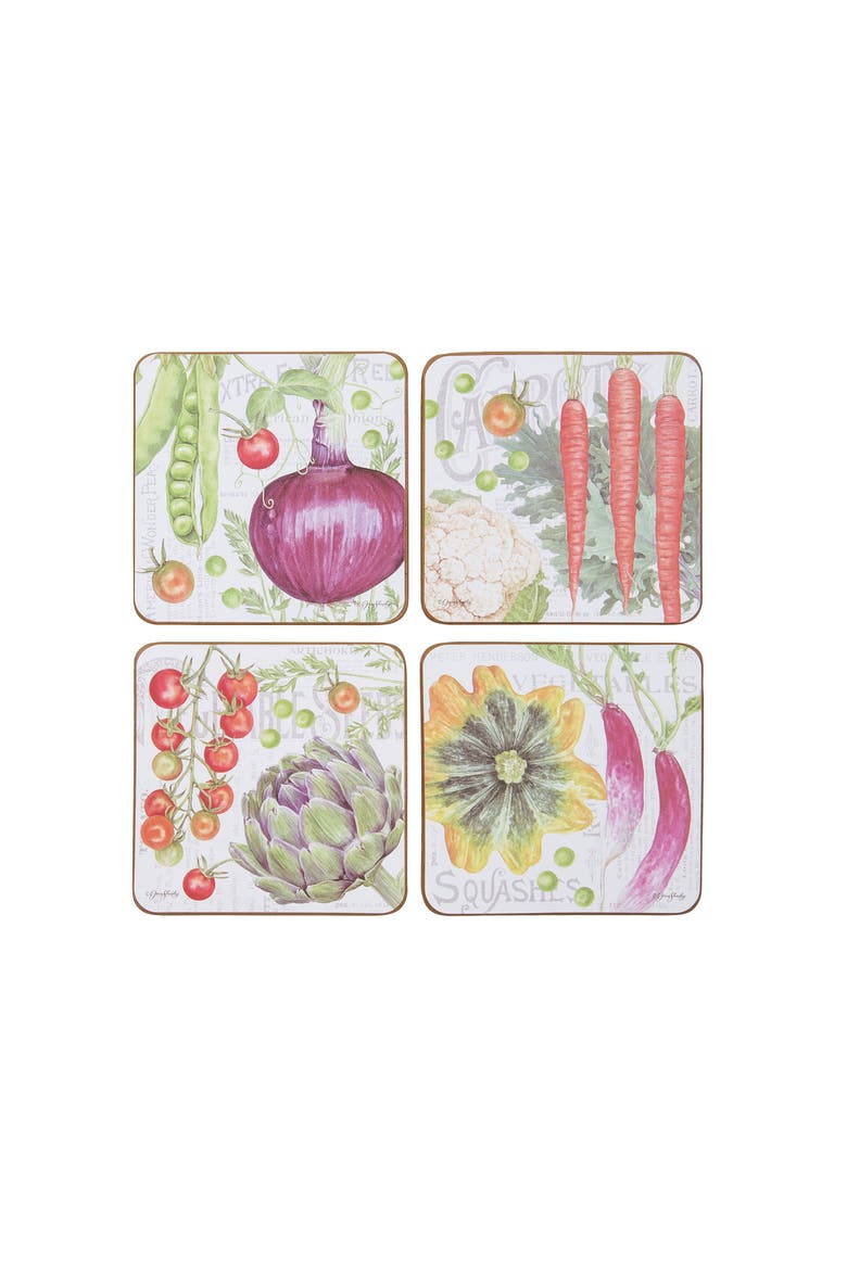 Vegetable Garden Coaster Set of 4, Main, color, White