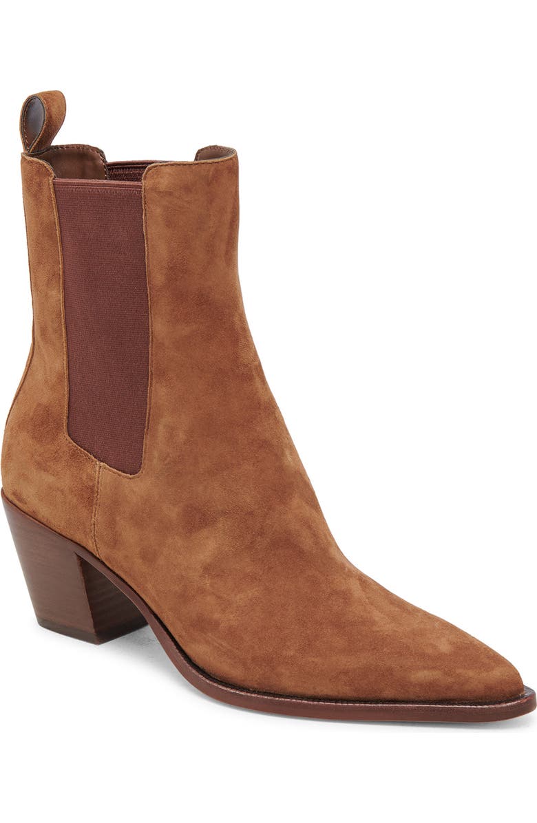 Dolce Vita Shadie Pointed Toe Chelsea Bootie -, Main, color, Brown Suede