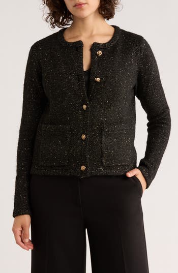 T Tahari Crewneck Metallic Cardigan