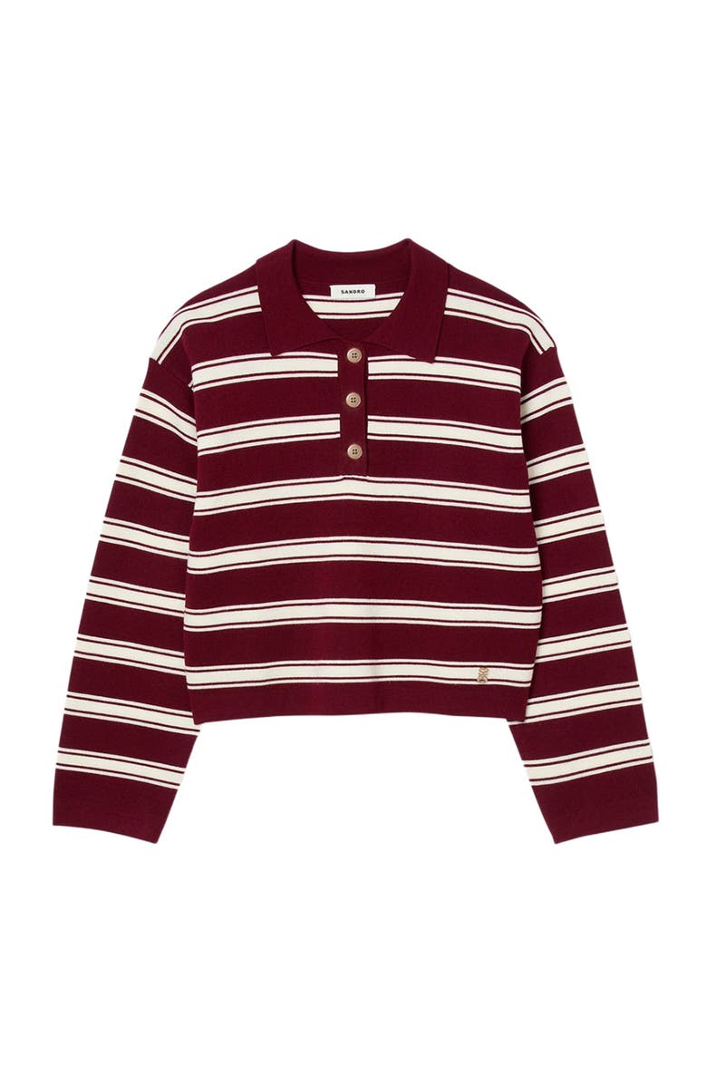 SANDRO Wool Striped Polo Sweater, Alternate, color, Bordeaux
