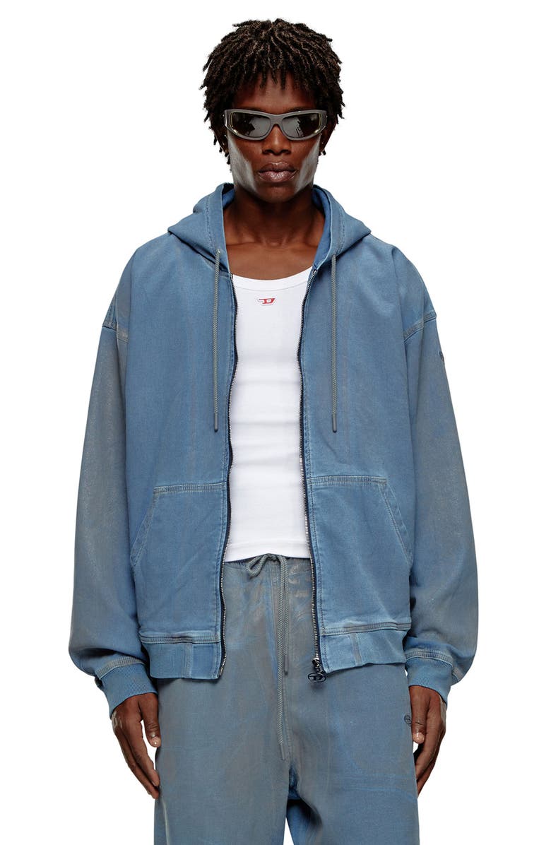 DIESEL<sup>®</sup> D-Gir-S Track Tie Dye Denim Zip-Up Hoodie, Alternate, color,