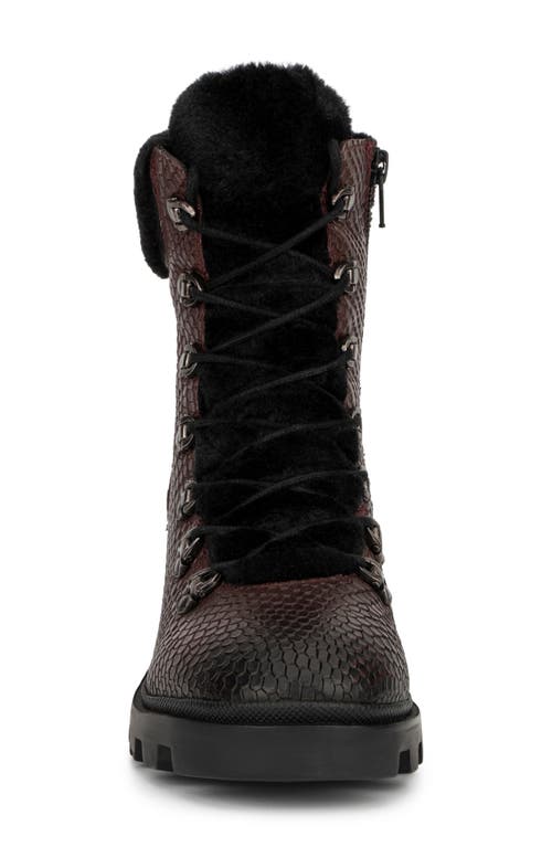 Vintage Foundry Regina Faux Fur Trimmed Snake Embossed Boot In Burgundy