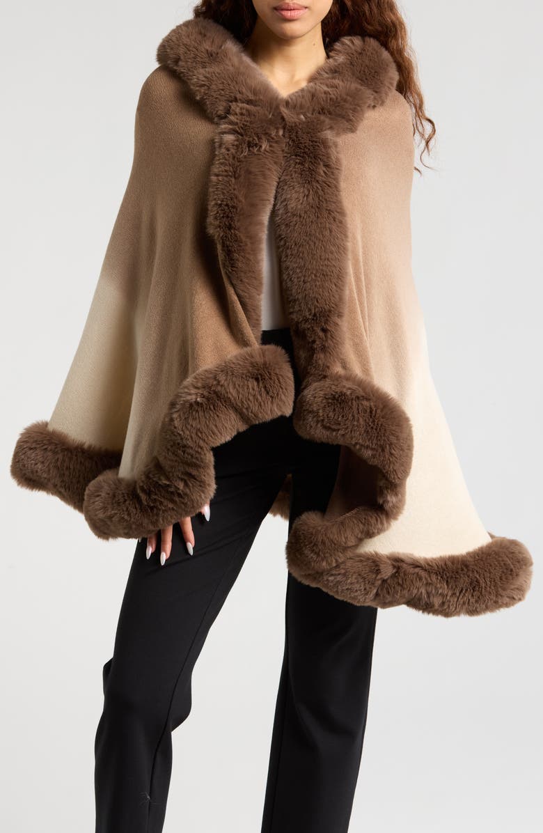 Nanette Lepore Faux Fur Trim Cape, Main, color, 