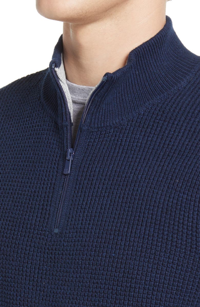 The Normal Brand Waffle Knit Quarter Zip Pullover, Alternate, color, Navy