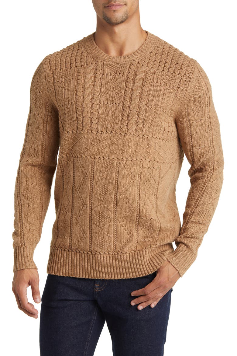 Camel Hair Crewneck Sweater, Main, color, BROWN