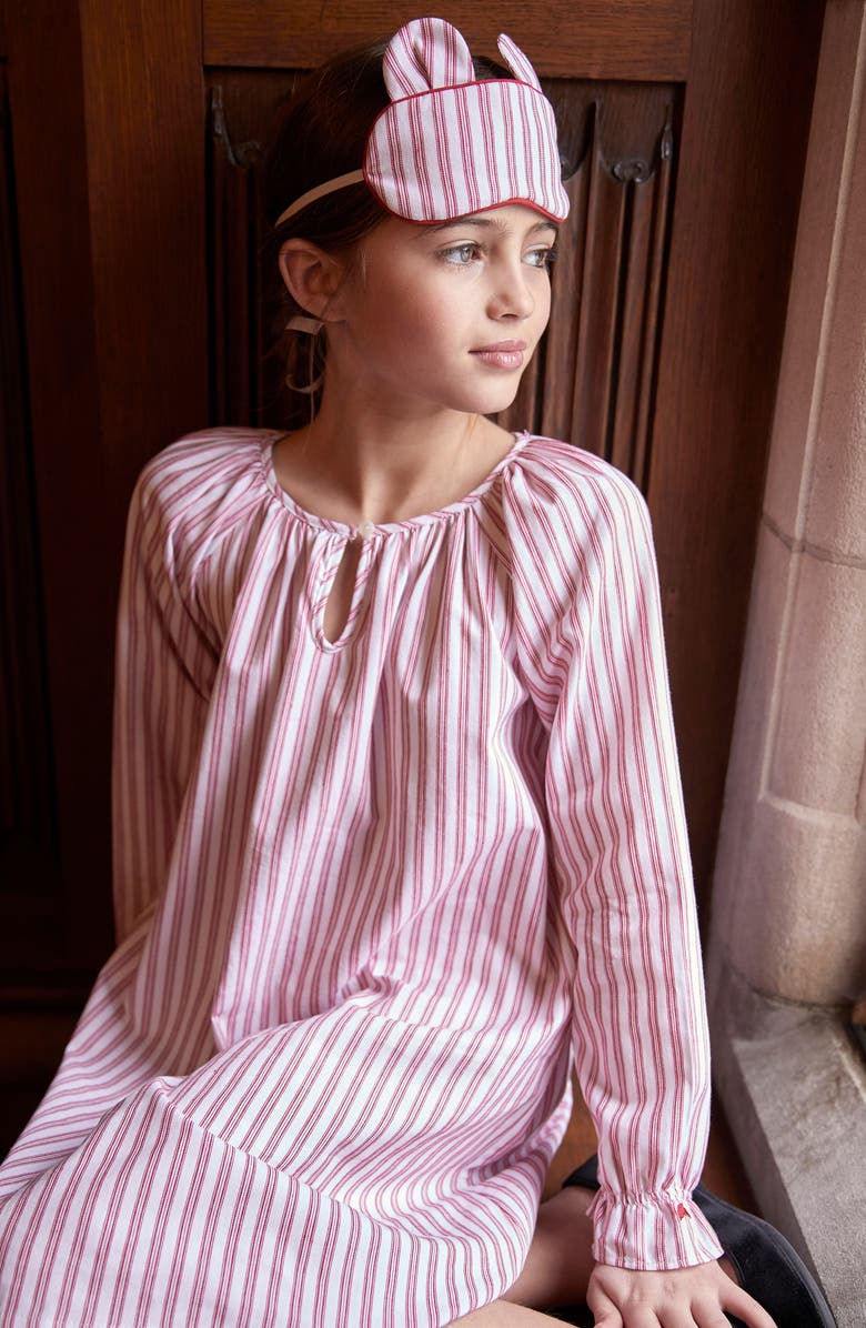 Petite Plume Kids' Delphine Stripe Cotton Nightgown, Alternate, color, Red