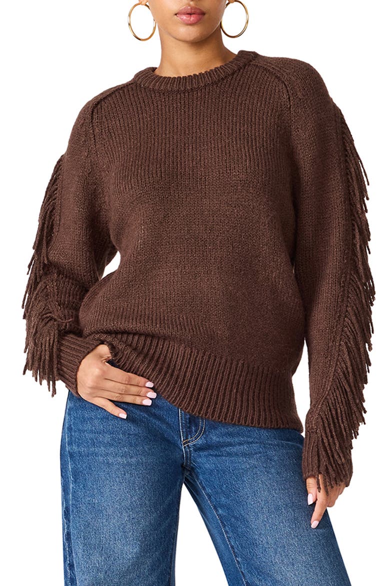 Ashlynne Fringe Sleeve Sweater, Main, color, DARK TOFFEE