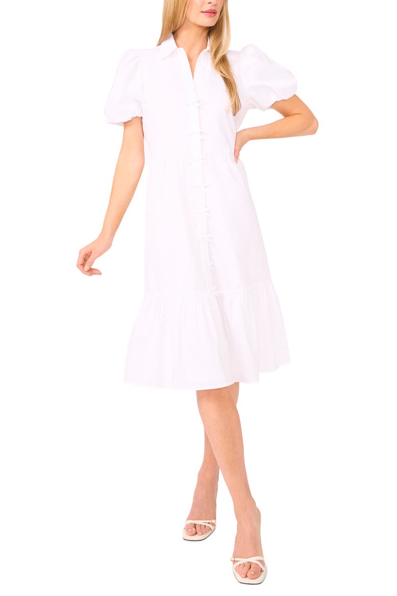 Puff Sleeve Bow Dress, Main, color, ULTRA WHITE