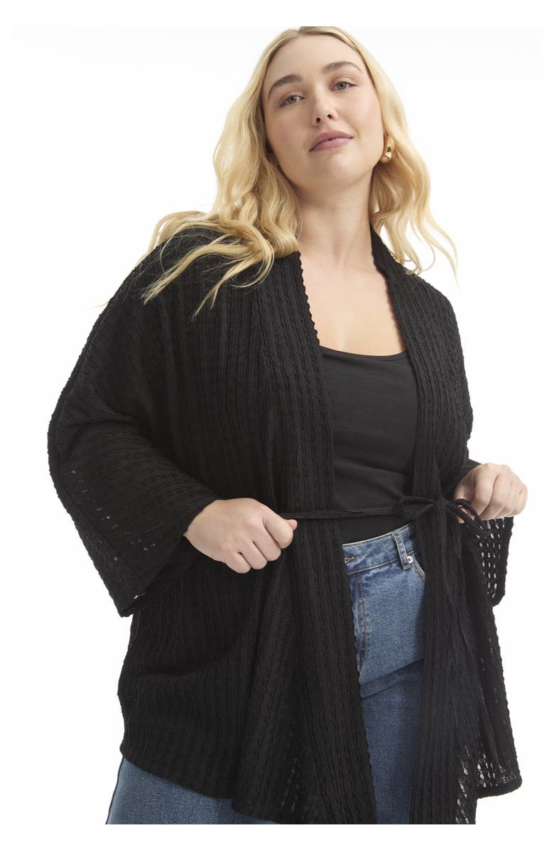 June + Vie Tie Waist Knitted Wrap, Alternate, color, Black Onyx