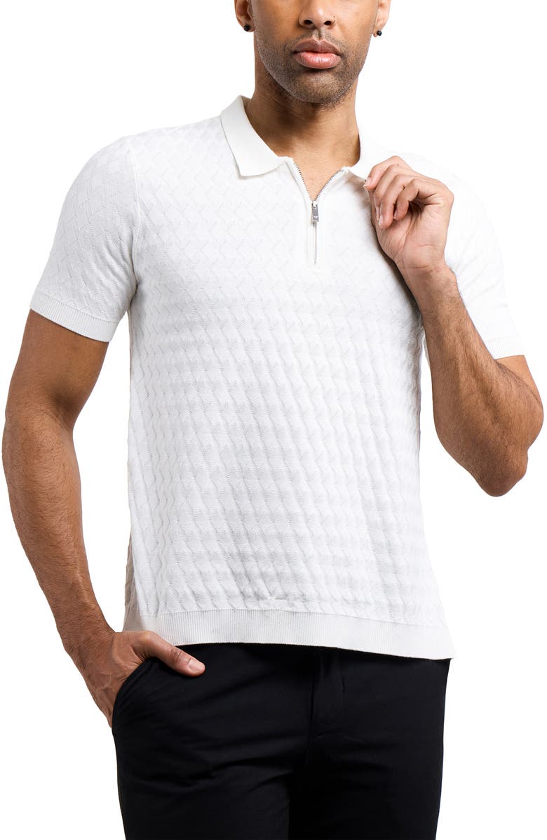 XRAY Quarter Zip Argyle Knit Polo, Alternate, color, Off White