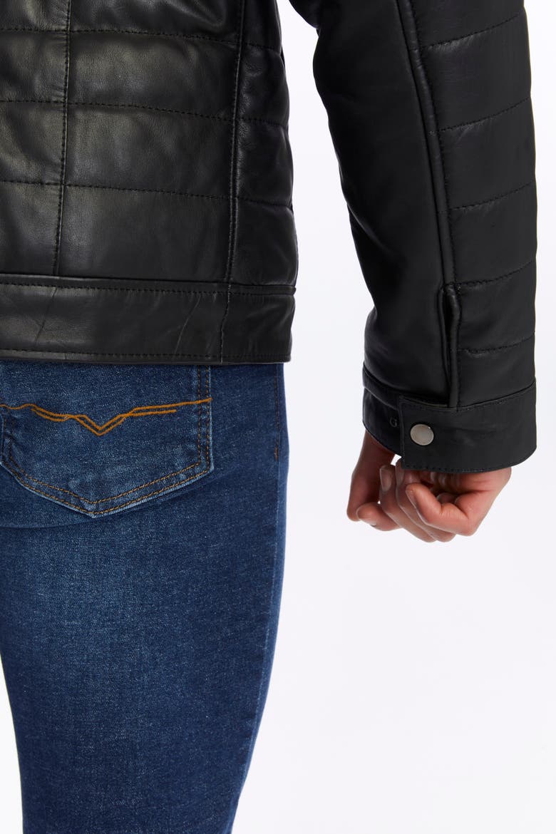 Sterling Quilted Leather Puffer Jacket, Alternate, color, Black