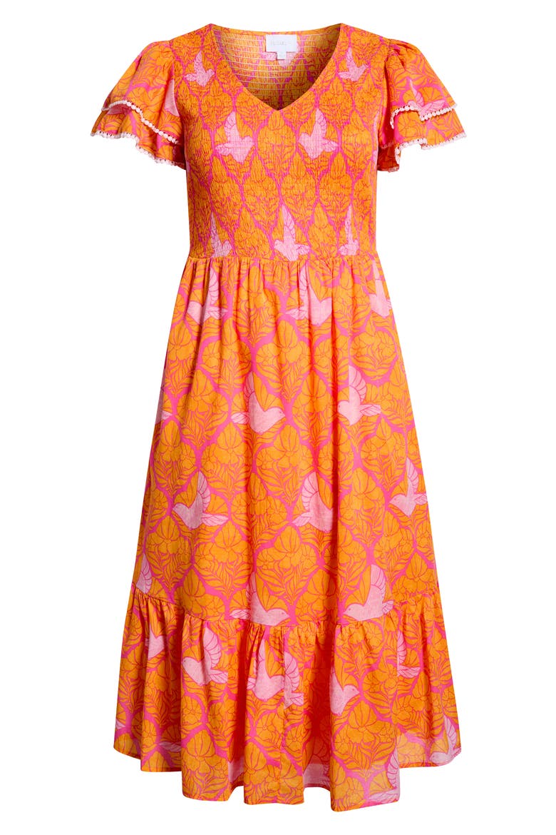 Jaidy Floral Patte Tiered Midi Dress, Alternate, color, ORANGE-PINKS-MULTI