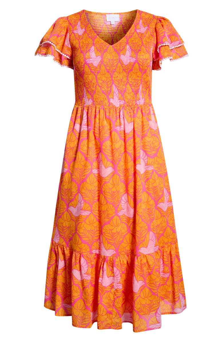 SUGARLIPS Jaidy Floral Patte Tiered Midi Dress, Alternate, color, Orange-Pinks-Multi