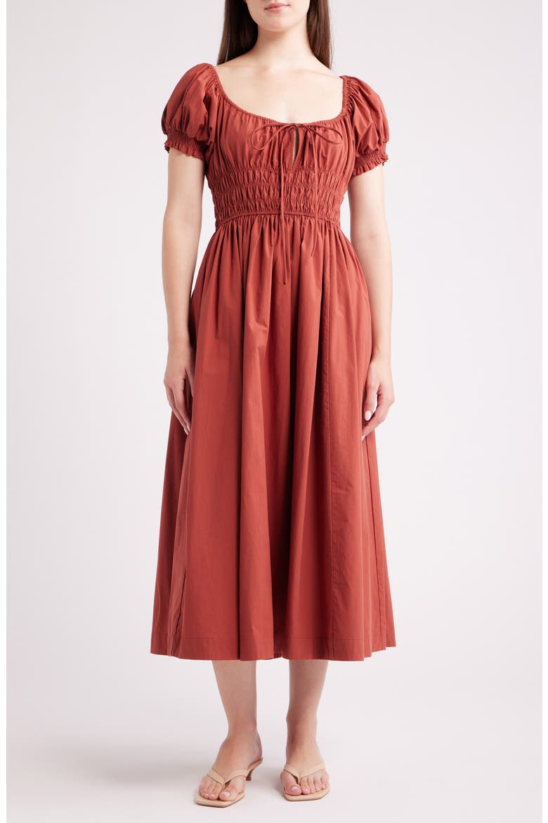 Phillipa Cap Poplin Midi Dress, Main, color, TERRACOTTA