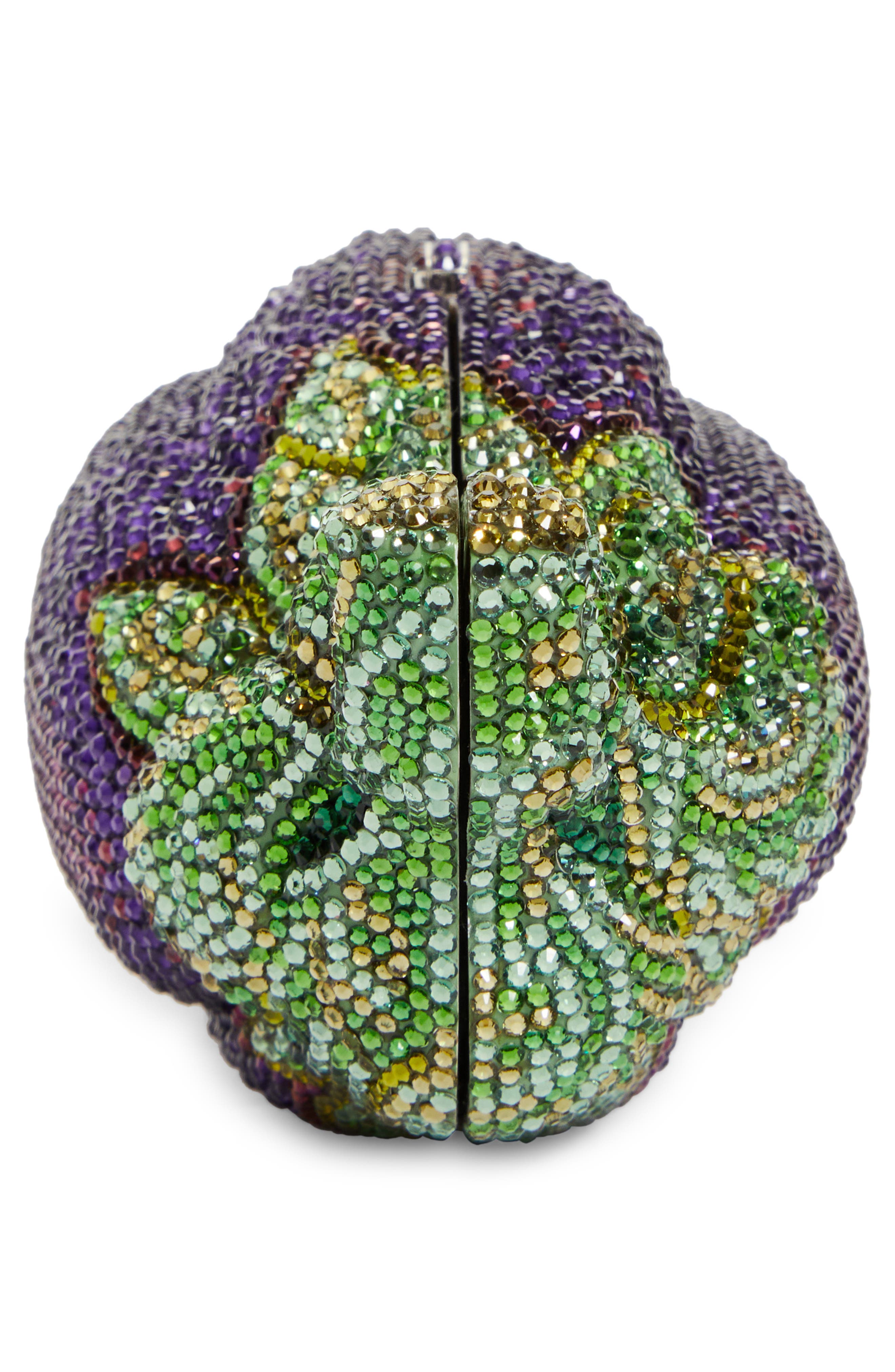 JUDITH LEIBER COUTURE Crystal Embellished Eggplant Clutch, Alternate, color, Silver Iris Multi