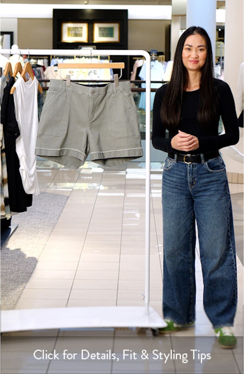 'Ab'Solution Frayed Patch Pocket High Waist Denim Shorts, sales video thumbnail