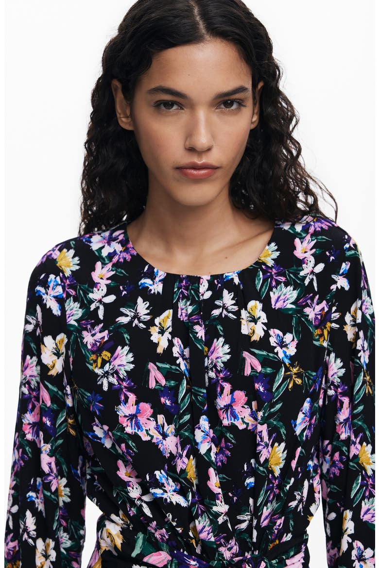 Floral Long Sleeve Minidress, Alternate, color, BLACK