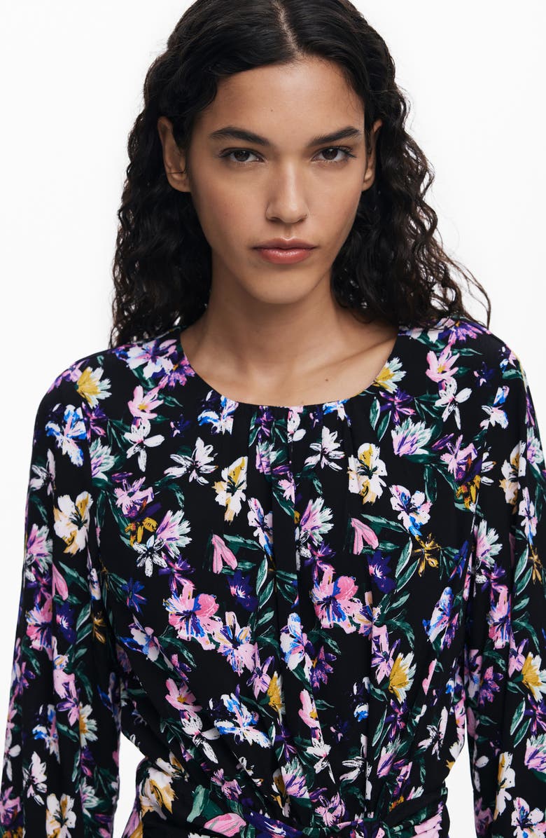 Desigual Floral Long Sleeve Minidress, Alternate, color, Black