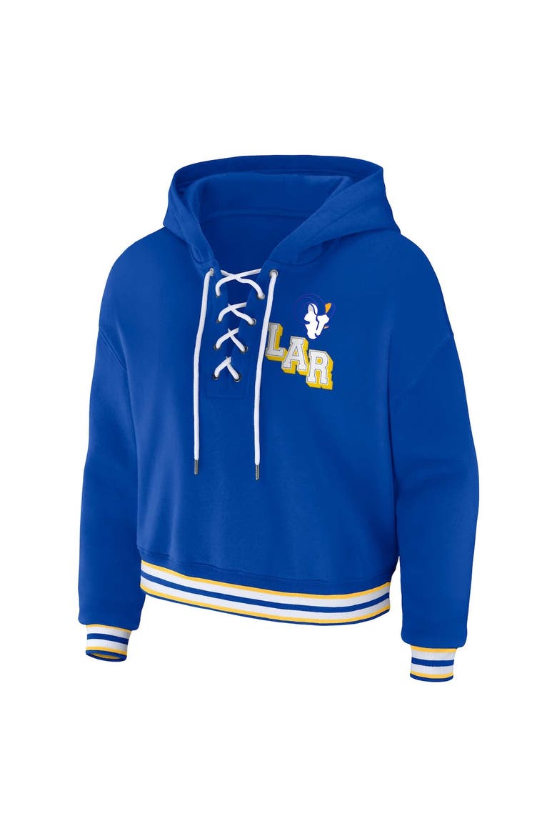 Women's WEAR by Erin Andrews Royal Los Angeles Rams Lace-Up Pullover Hoodie, Alternate, color, Royal