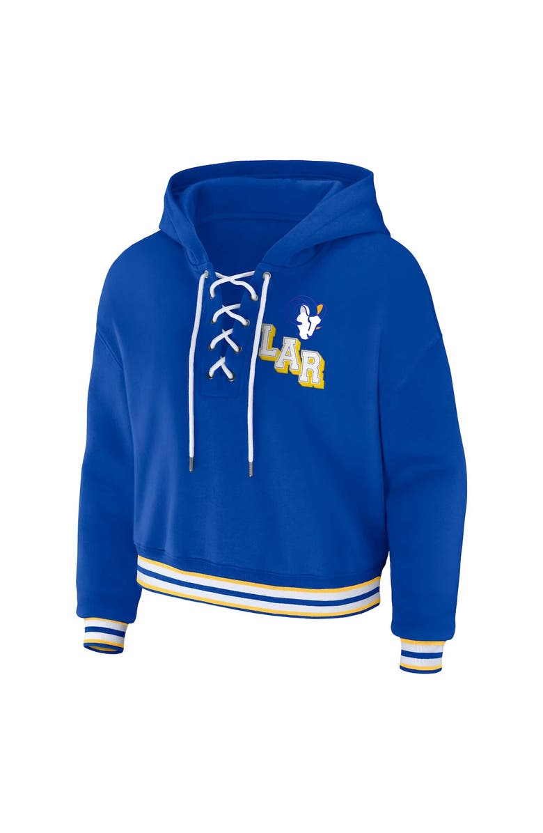 WEAR by Erin Andrews Women's WEAR by Erin Andrews Royal Los Angeles Rams Lace-Up Pullover Hoodie, Alternate, color, Royal