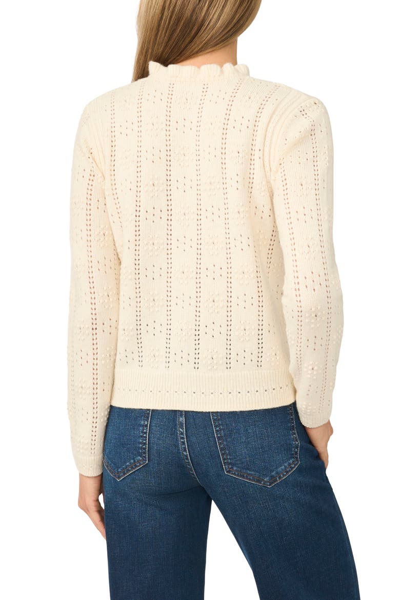 Ruffled Pointelle Cardigan, Alternate, color, IVORY ROSE