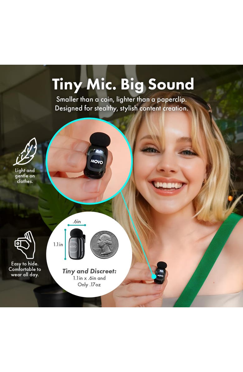 MOVO NanoMic Wireless Lavalier Microphone System with Charging Case for DSLR and Mirrorless Cameras - 3.5mm, Alternate, color, Black