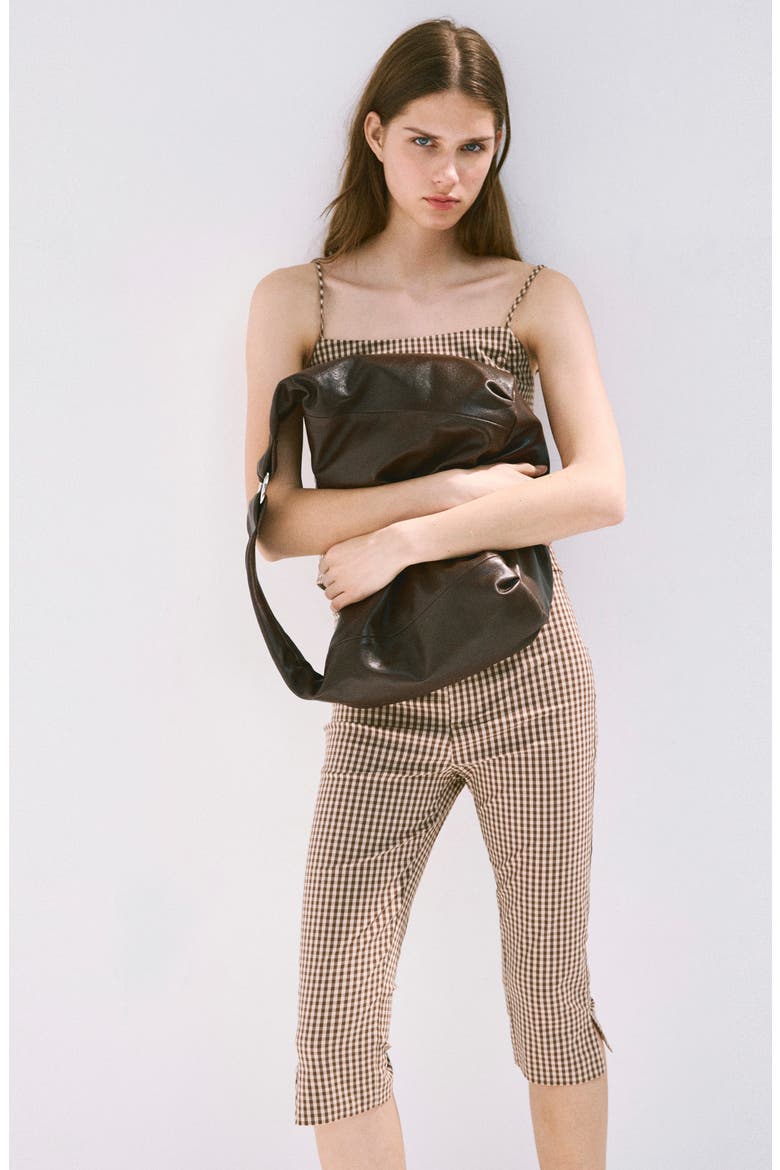 Gingham Print Capris, Alternate, color, BROWN