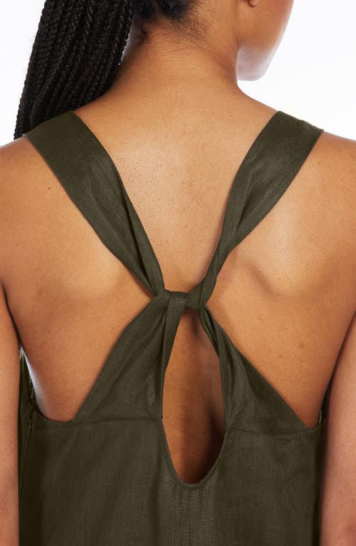 Mm Douglas Twist Back Sleeveless Linen Maxi Dress In Dark Green