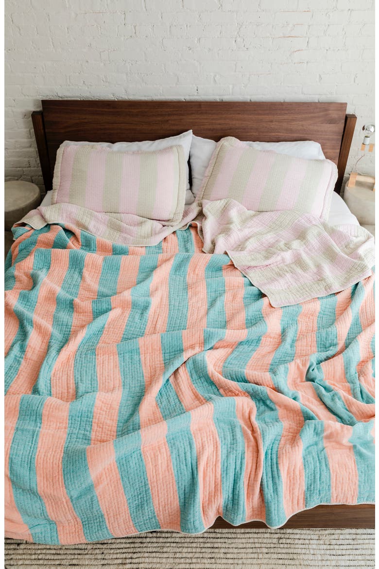 Warm Stripe Cotton Matelassé Coverlet, Alternate, color, WARM STRIPE