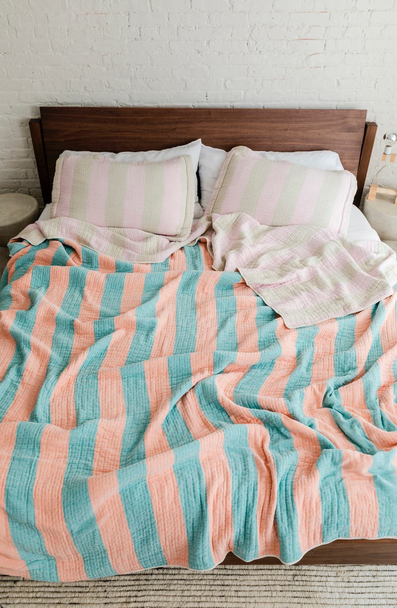 Dusen Dusen Warm Stripe Cotton Matelassé Coverlet, Alternate, color,
