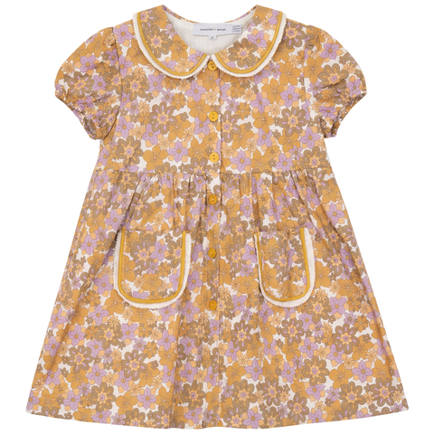 Floral Contrast Ruffle Trim Dress (Toddler, Little Kid & Big Kid)