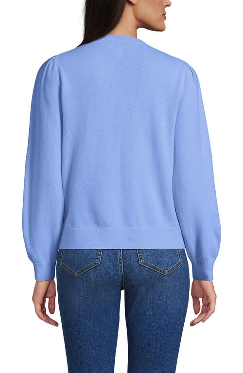 Lands' End Cashmere Puff Sleeve Crew Neck Sweater In Blue
