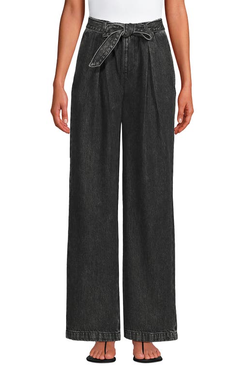 Lands' End High Ridge Twill Pull On Pleated Wide Leg Pants In Black Stone Wash