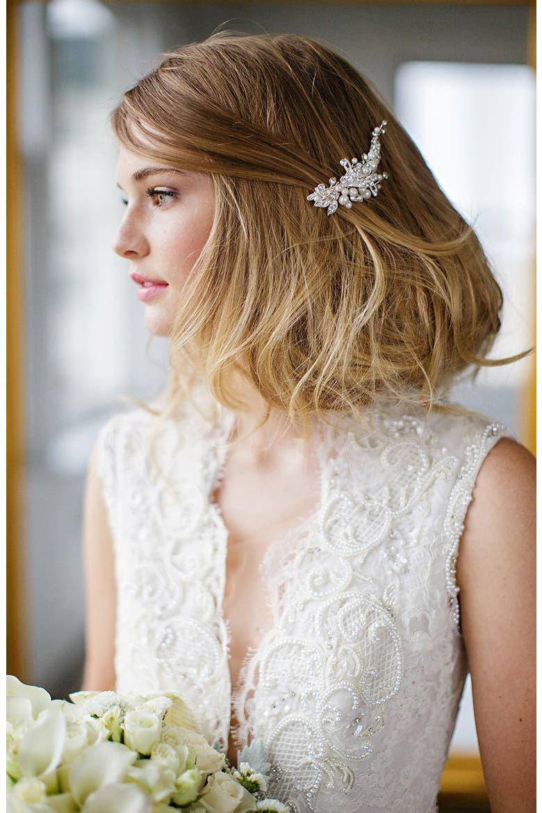 Catherine Jeweled Hair Comb, Alternate, color, CLASSIC SILVER