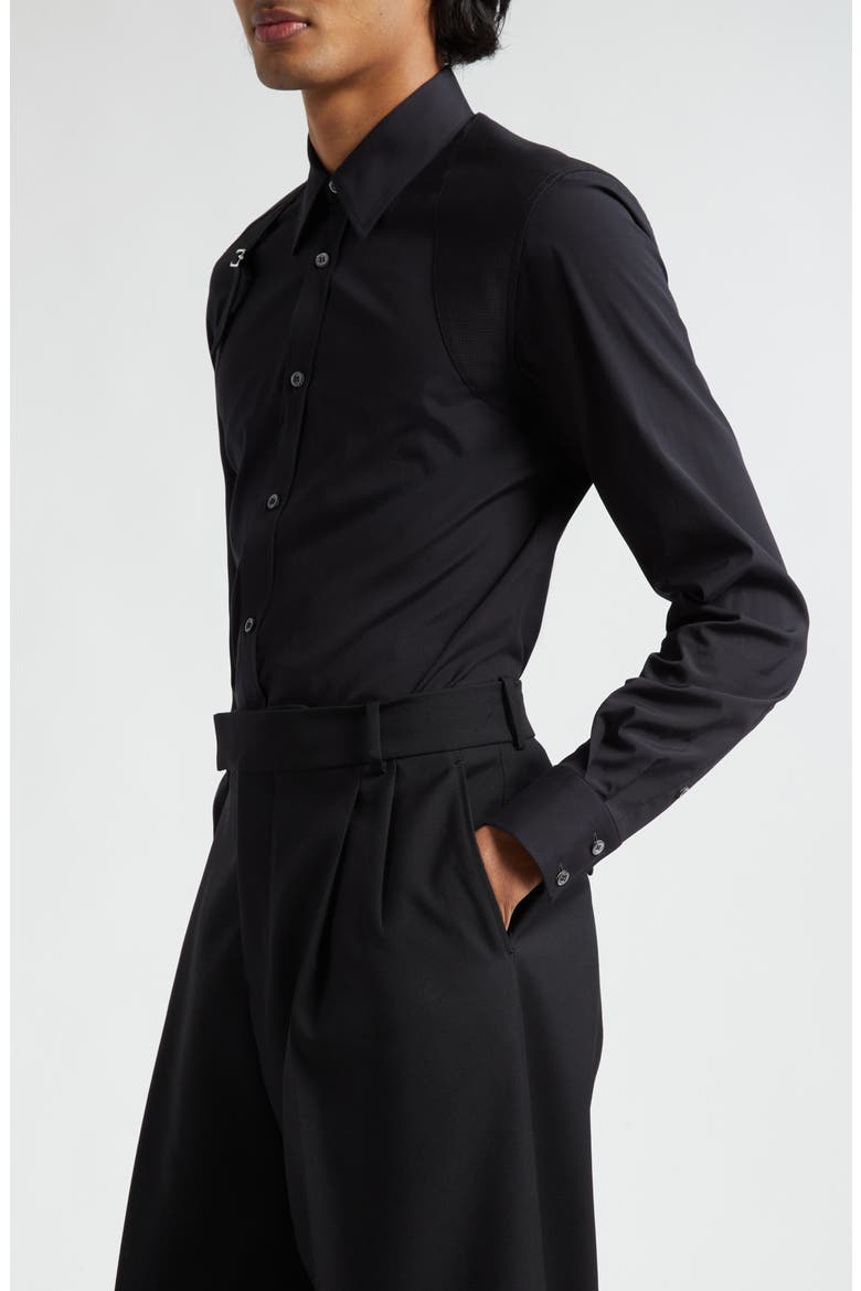 Alexander McQueen Harness Stretch Poplin Men's Button-Up Shirt, Alternate, color, BLACK