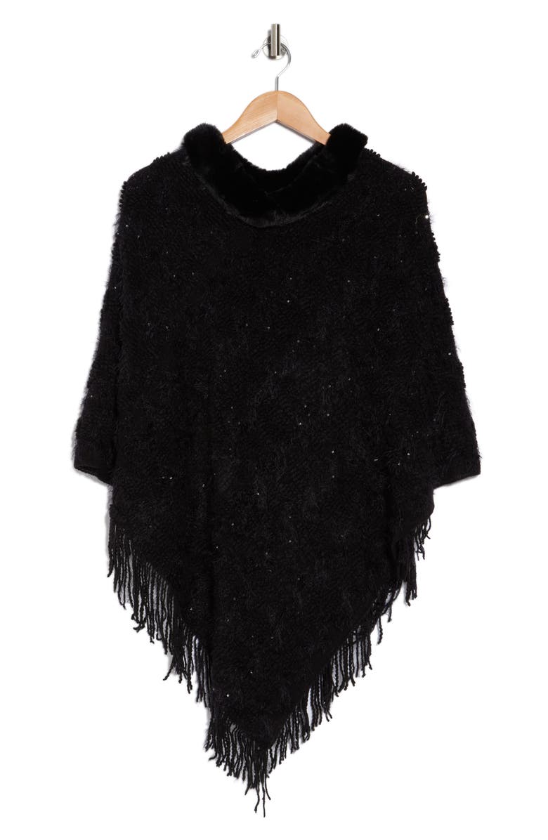 Nanette Lepore Faux Fur Turtleneck Sequin Knit Poncho, Alternate, color, 
