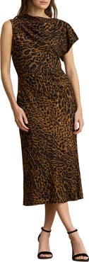 Lauren Ralph Lauren Ocelot Print Crêpe de Chine Midi Dress
