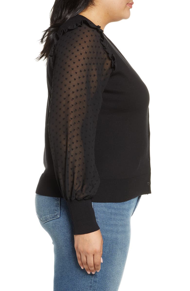 CeCe Clip Dot Ruffle Cardigan, Alternate, color, 