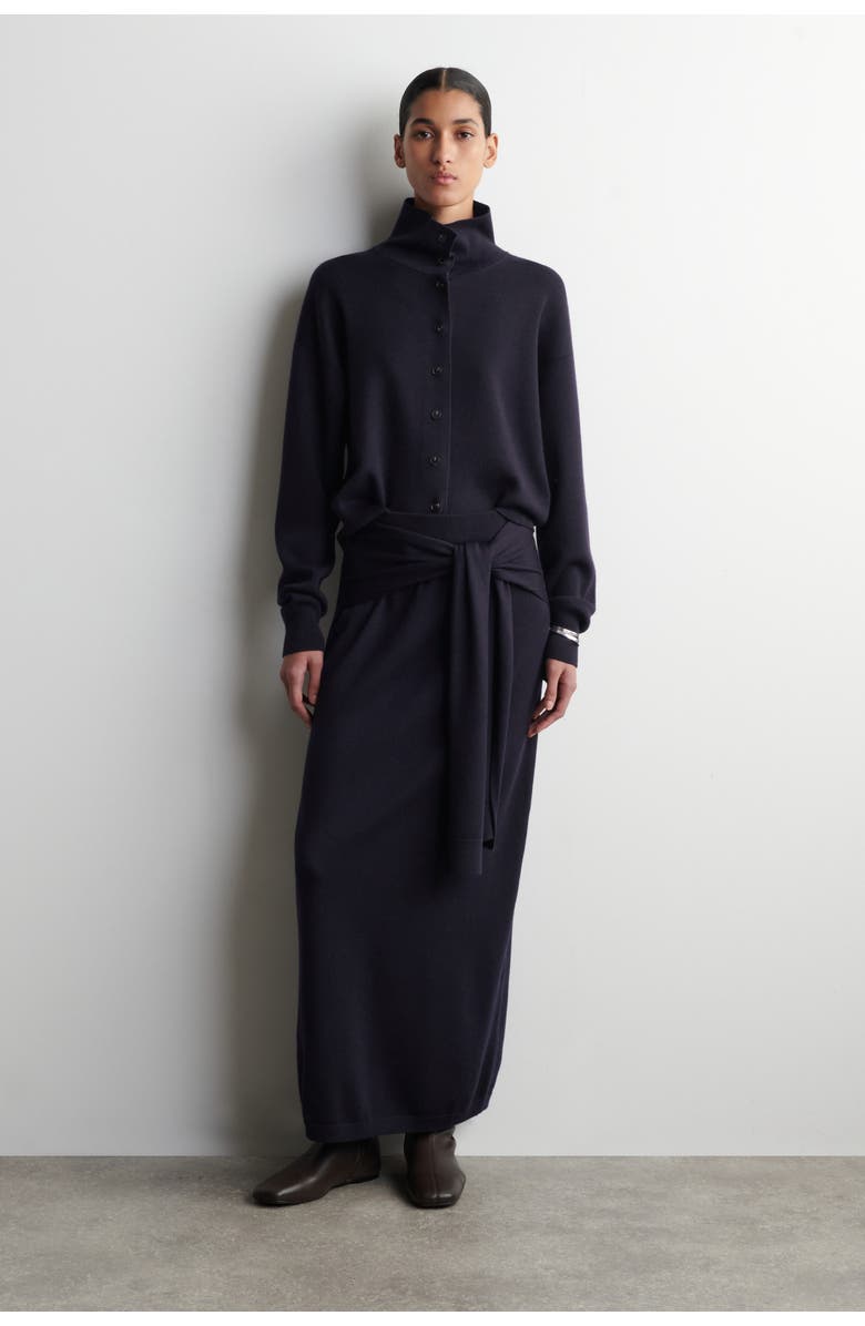 COS Tie-Waist Merino Wool Midi Skirt, Main, color, Navy