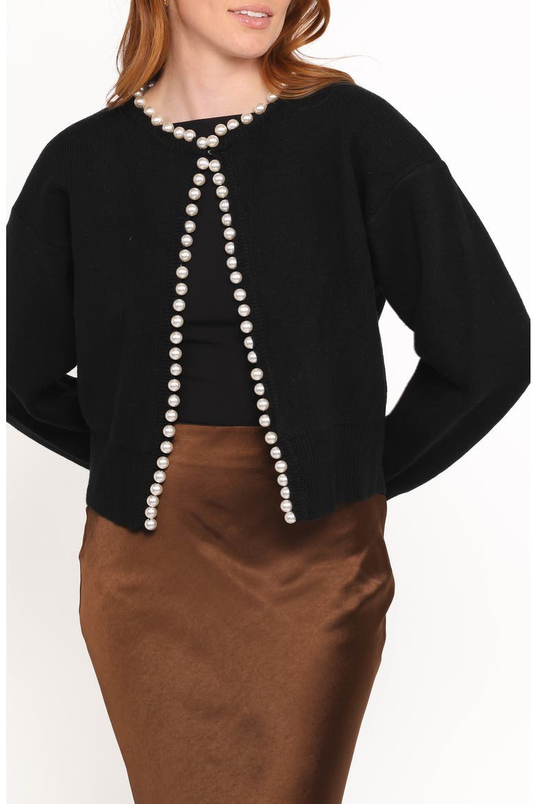 Bloom Faux Pearl Trim Cardigan, Main, color, BLACK