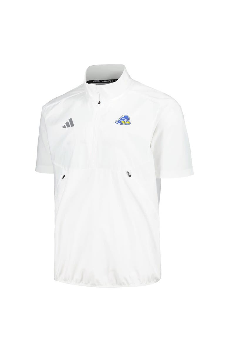 adidas Men's adidas White Delaware Fightin' Blue Hens Sideline AEROREADY Raglan Short Sleeve Quarter-Zip Jacket, Alternate, color,